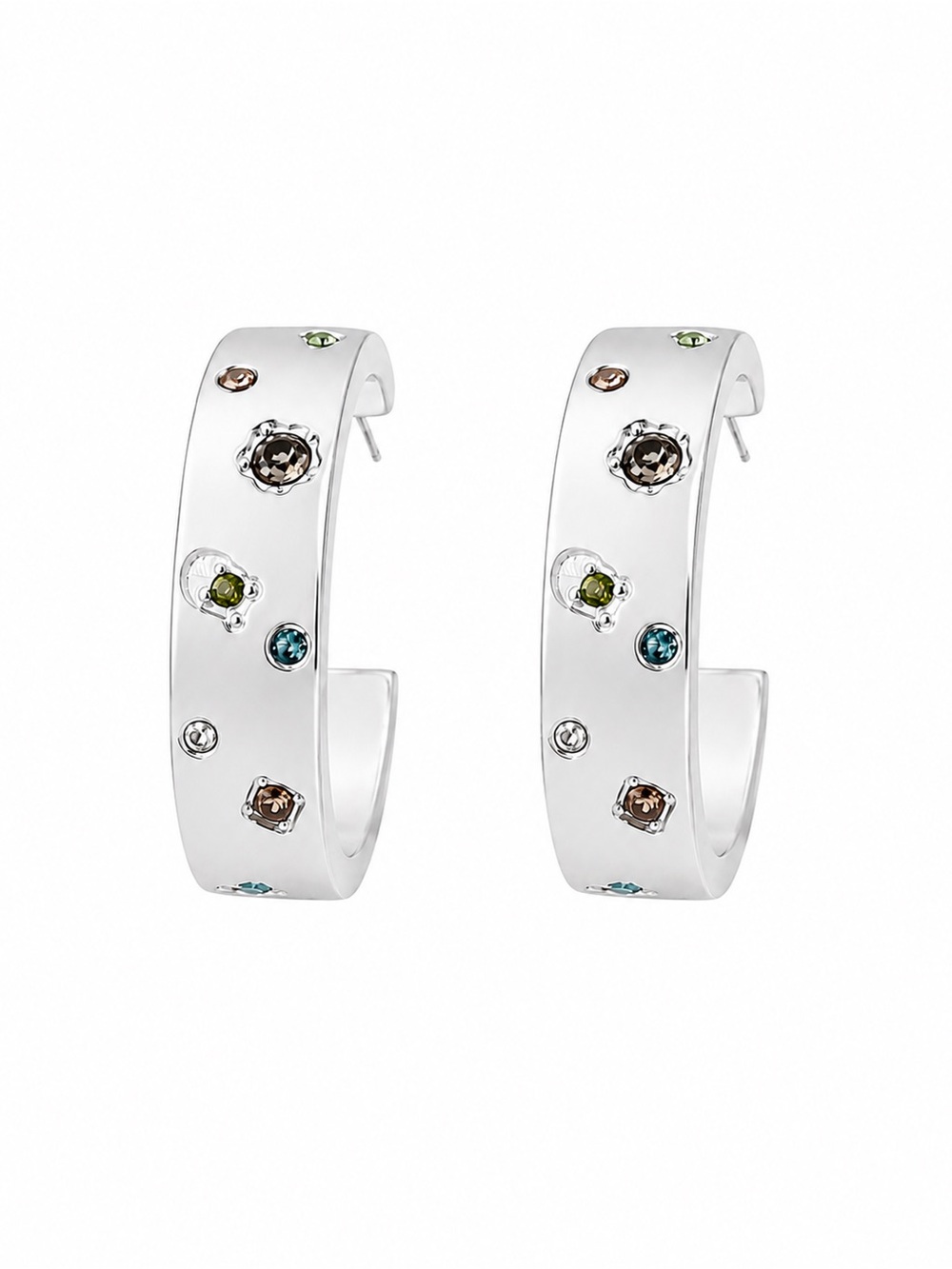 Coach Signature Gem Hoop Earrings (Open Hoop, Multi Gem)